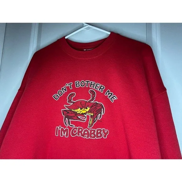 Vintage Y2k "Don't Bother Me I'm Crabby" Crab Animal Swratshirt Mens Large - Picture 5 of 9